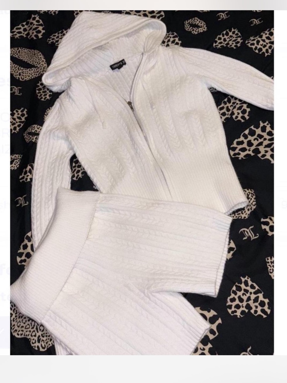 Forever 21 White Cable Knit Zip Hoodie & Matching Skirt Set